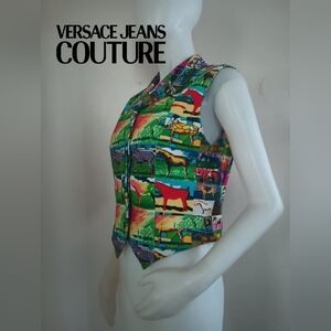 🎨 Vintage '90s Versace Horse Print Corduroy Vest